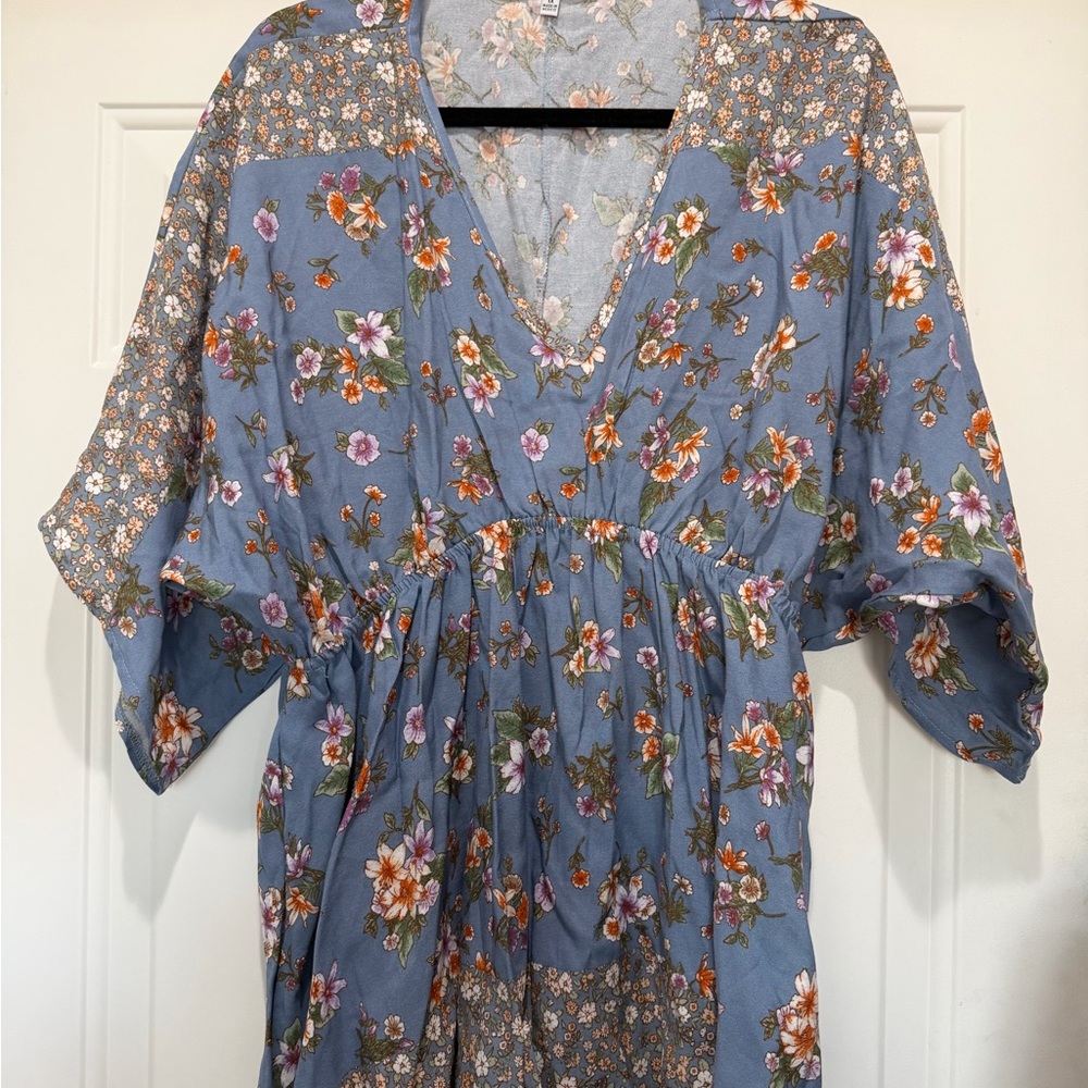 White Birch Floral Blue and Orange Blouse